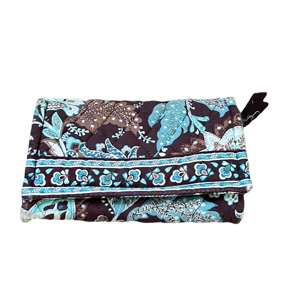 Vera Bradley Brown & Blue Floral Paisley Multi-Function Wallet